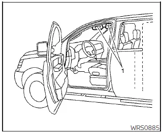 Nissan Pathfinder. Etiquetas de advertencia de las bolsas de aire suplementarias